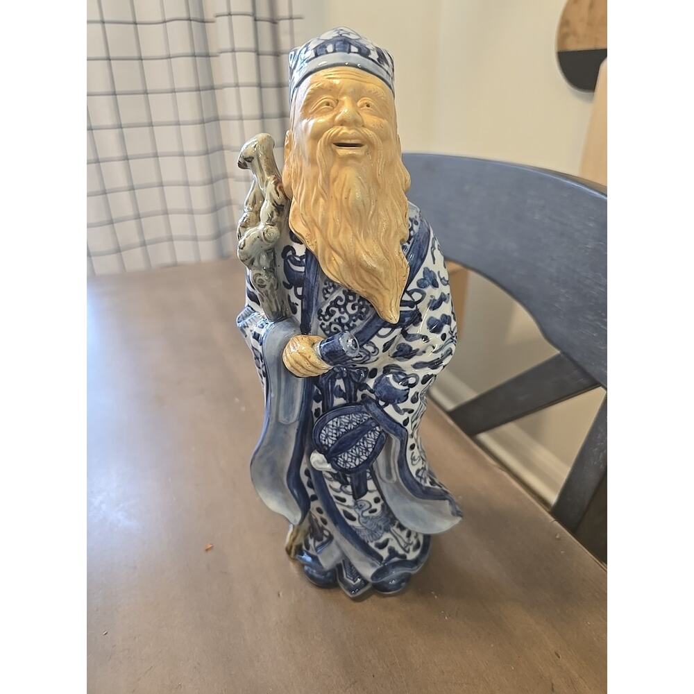 Vintage Chinoiserie Large Ceramic Japanese Wise Man Figurine Statue 11 Tall EUC